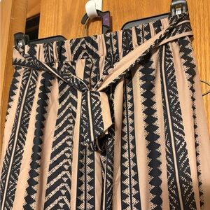 SHEIN Black & Beige Geometric Print Paperbag Waist Pants
